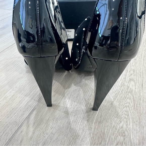 NWT Saint Laurent Freja suede bow crystal open toe heels black 9.5 EUR 39.5 - Picture 8 of 13